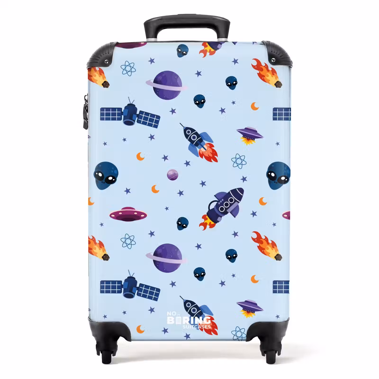 Suitcase - Space and alien pattern on light blue — 1