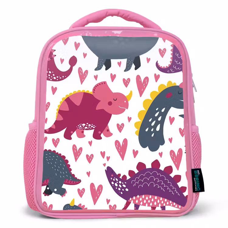 Kids backpack - Pink - Dino - Heart - Patterns - Pink - Girls - Dinosaur — 1