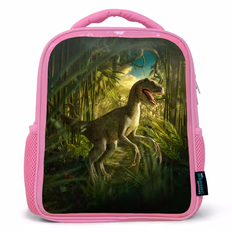 Kids backpack - Pink - Dinosaur - Plants - Green - Illustration - Kids - Boys — 1