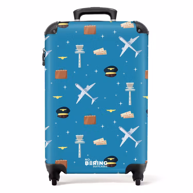 Suitcase - Aviation theme with airplanes on blue background — 1