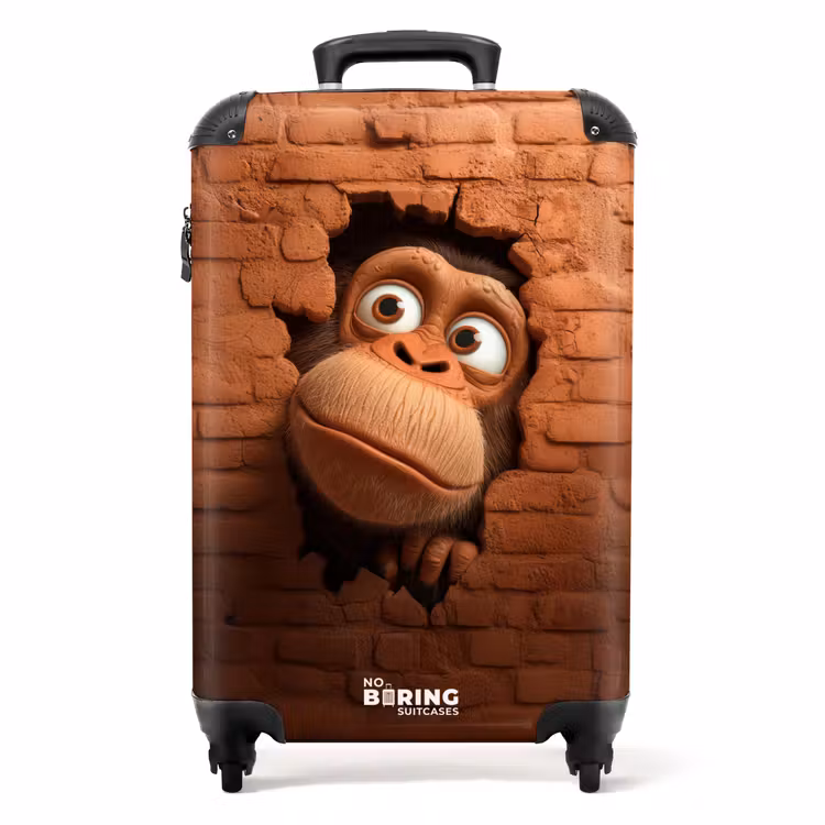Suitcase - Big-eyed monkey looks through hole in brick wall — 1