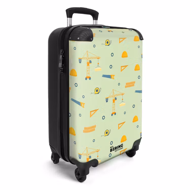 Suitcase - Construction cranes and carpentry tools on mint green background — 2