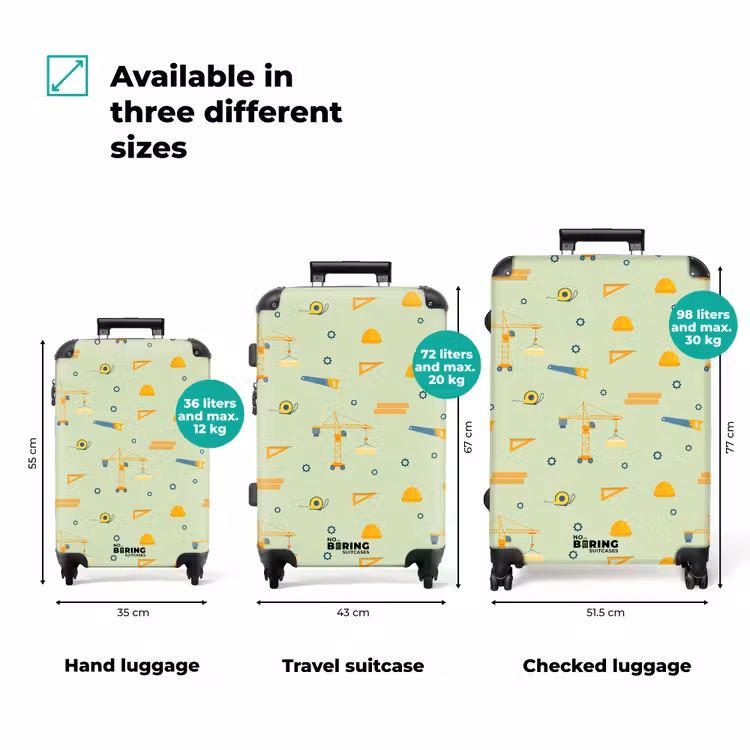 Suitcase - Construction cranes and carpentry tools on mint green background — 3