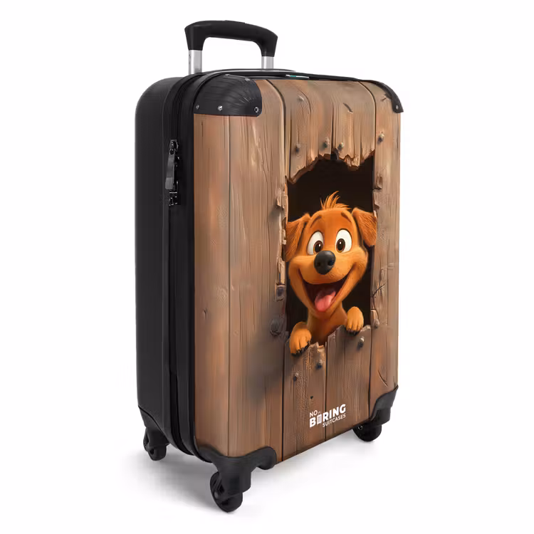 Suitcase - Happy dog looks through broken wooden fence — 2