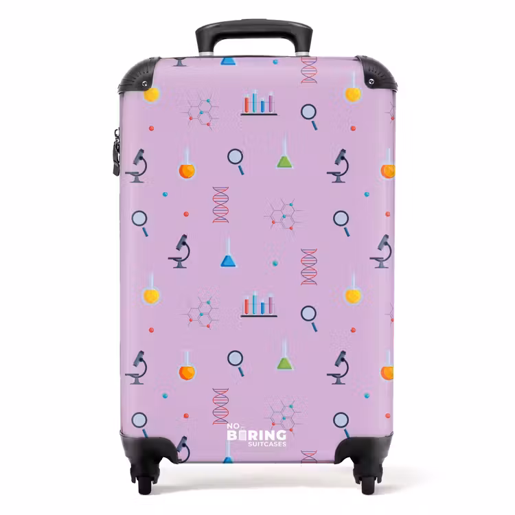 Suitcase - Laboratory and science pattern on purple background — 1