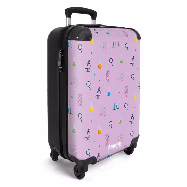 Suitcase - Laboratory and science pattern on purple background — 2
