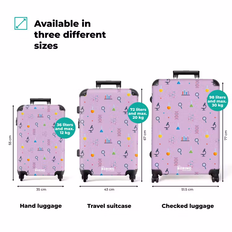 Suitcase - Laboratory and science pattern on purple background — 3
