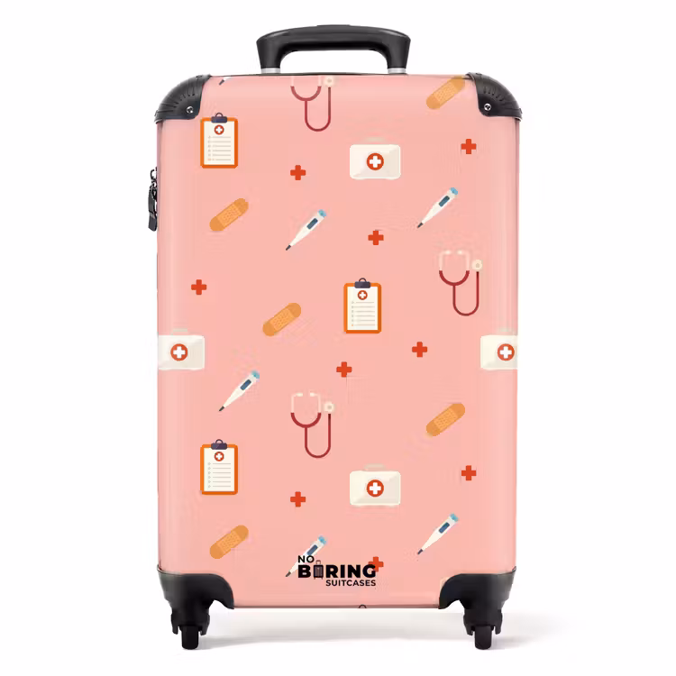 Suitcase - Medical symbols on pink background — 1