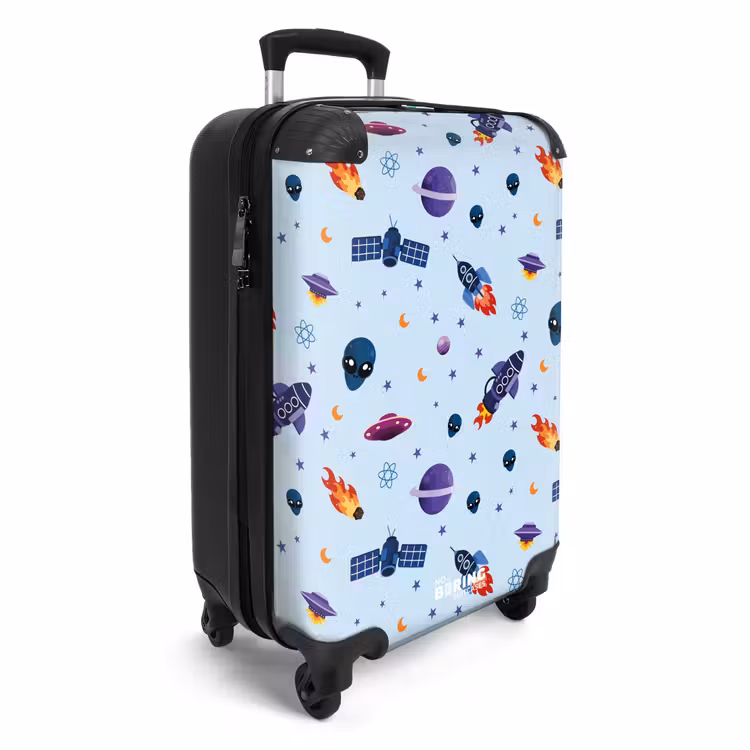 Suitcase - Space and alien pattern on light blue — 2