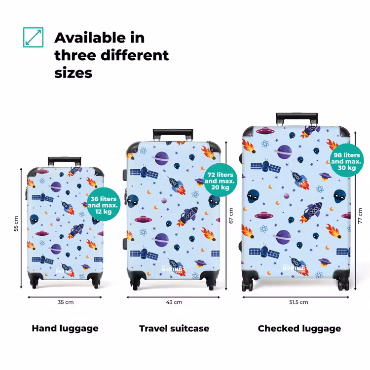 Suitcase - Space and alien pattern on light blue — 3