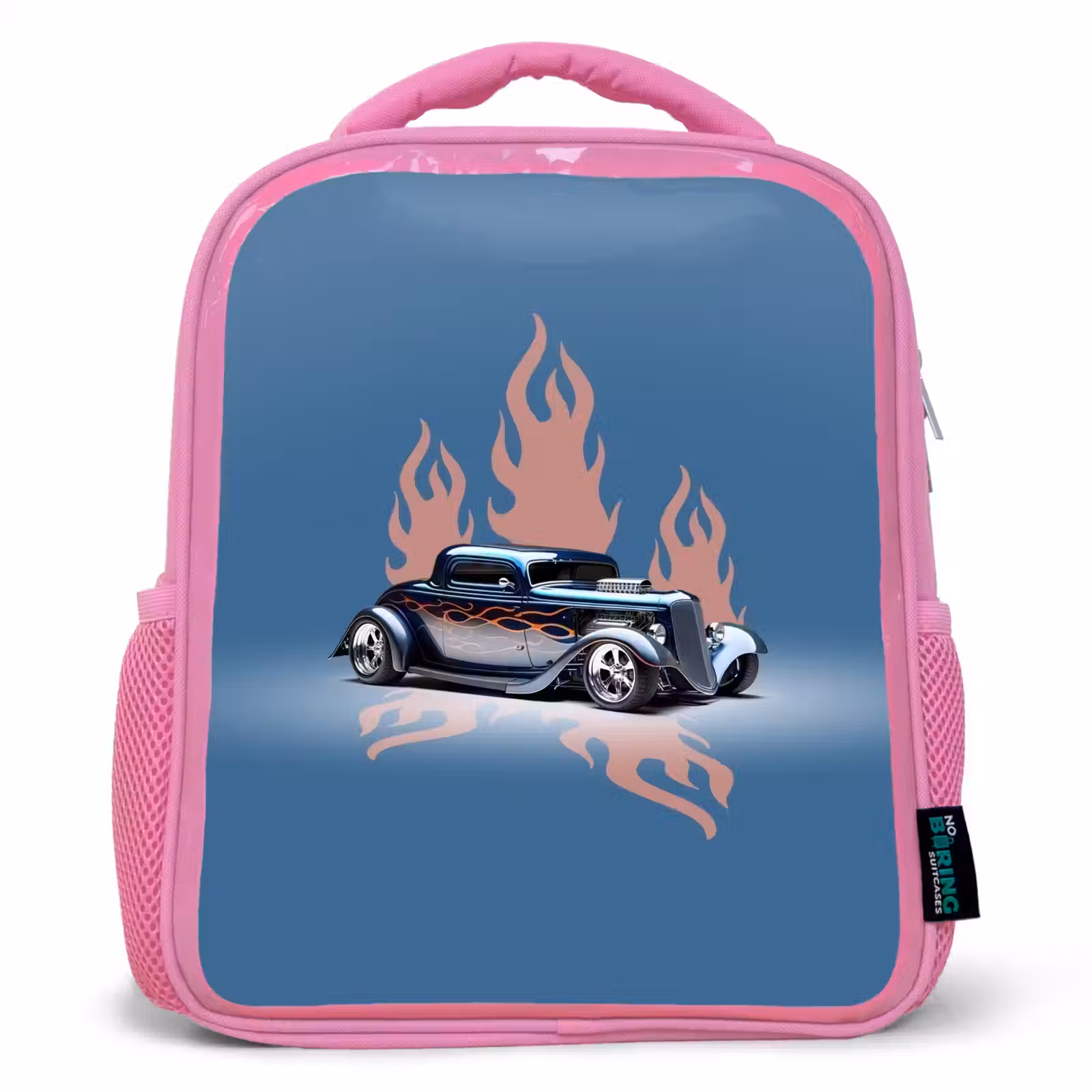 Kids backpack - Pink - Blue car with pink flames — 1