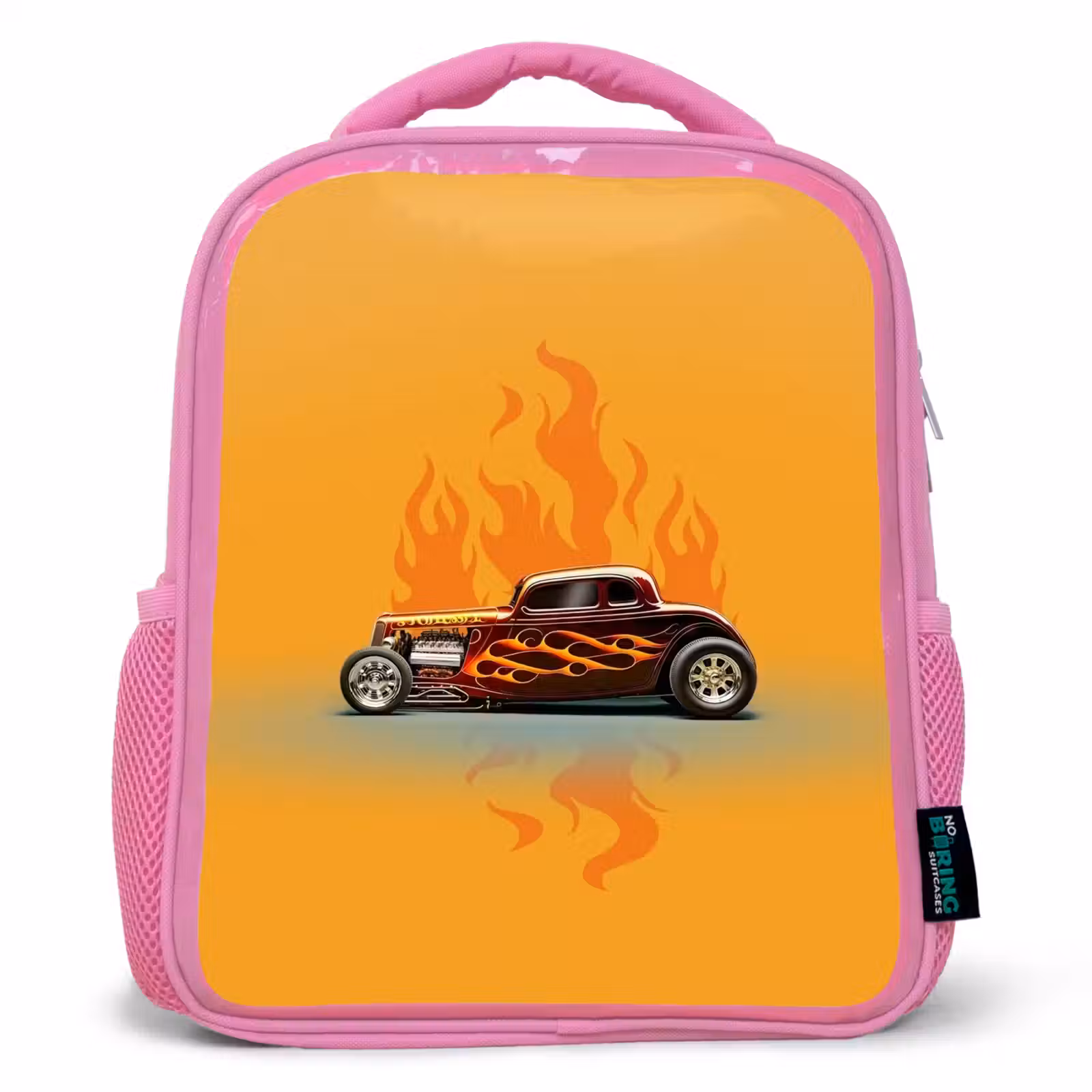 Kids backpack - Pink - Brown car with yellow flames — 1
