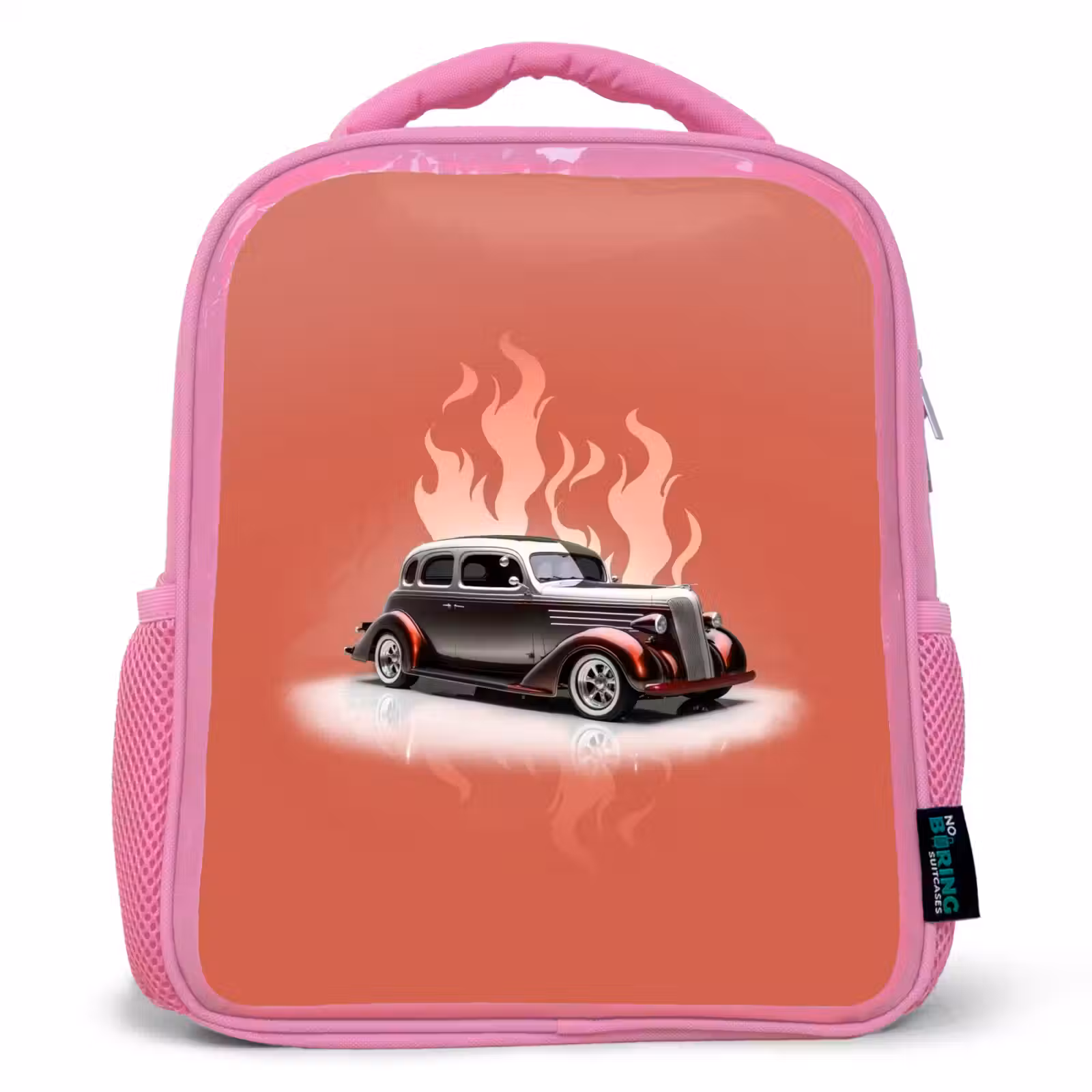 Kids backpack - Pink - Gray car with pink flames — 1