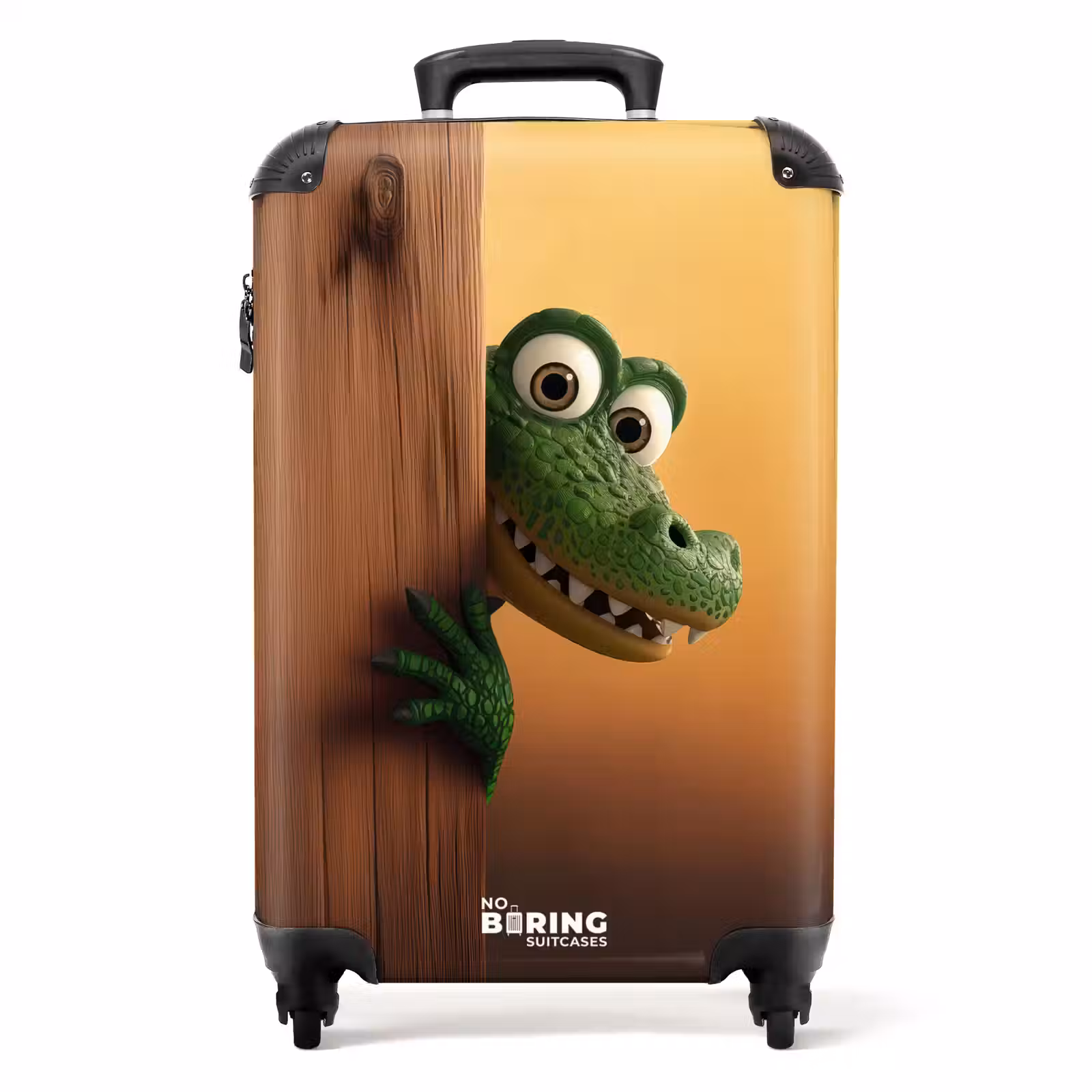 Suitcase - Big-eyed crocodile behind wooden wall — 1