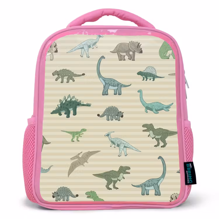 Kids backpack - Pink - Dino - Pattern - Stripes - Green — 1