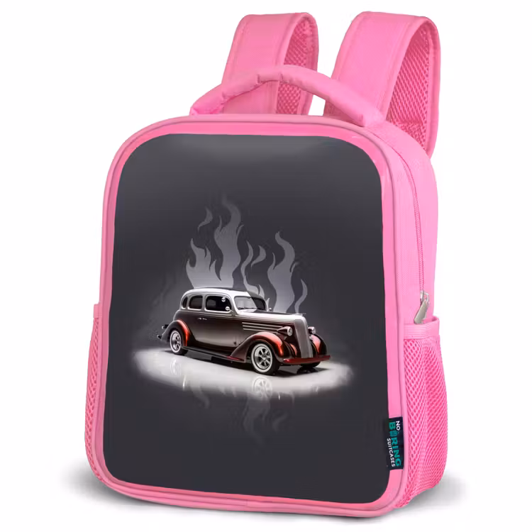 Kids backpack - Pink - Gray car with gray flames — 4
