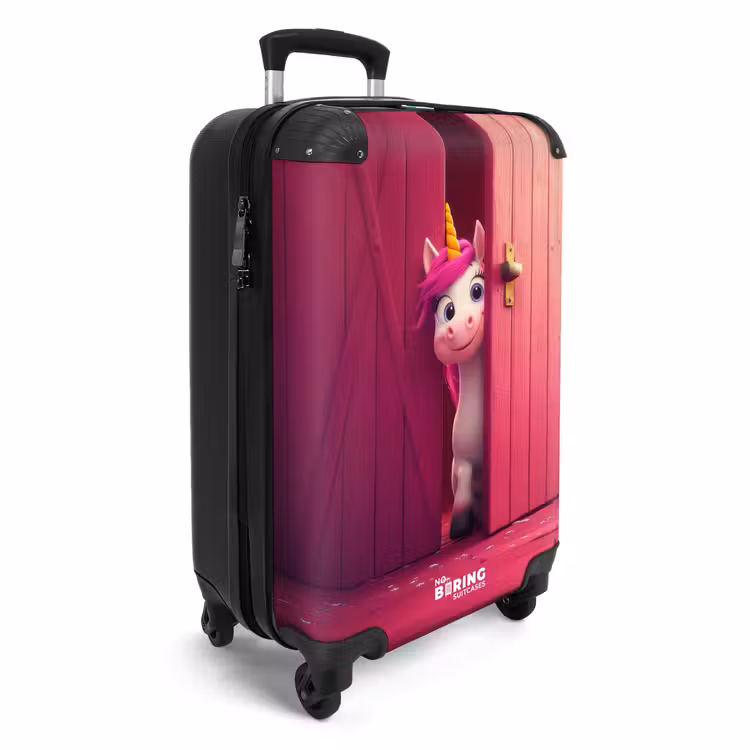 Suitcase - Unicorn with pink mane behind pink door — 2