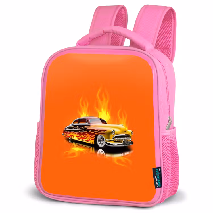 Kids backpack - Pink - Yellow car with yellow flames — 4