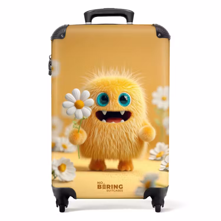 Suitcase - Cheerful fluffy monster with flower — 1