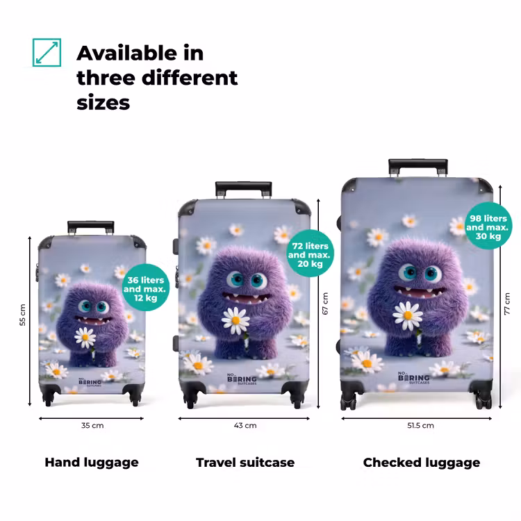 Suitcase - purple monster with daisies — 3