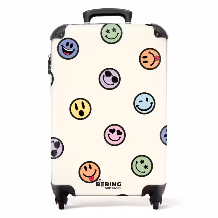 Suitcase - Different smiley faces on a beige background — 1