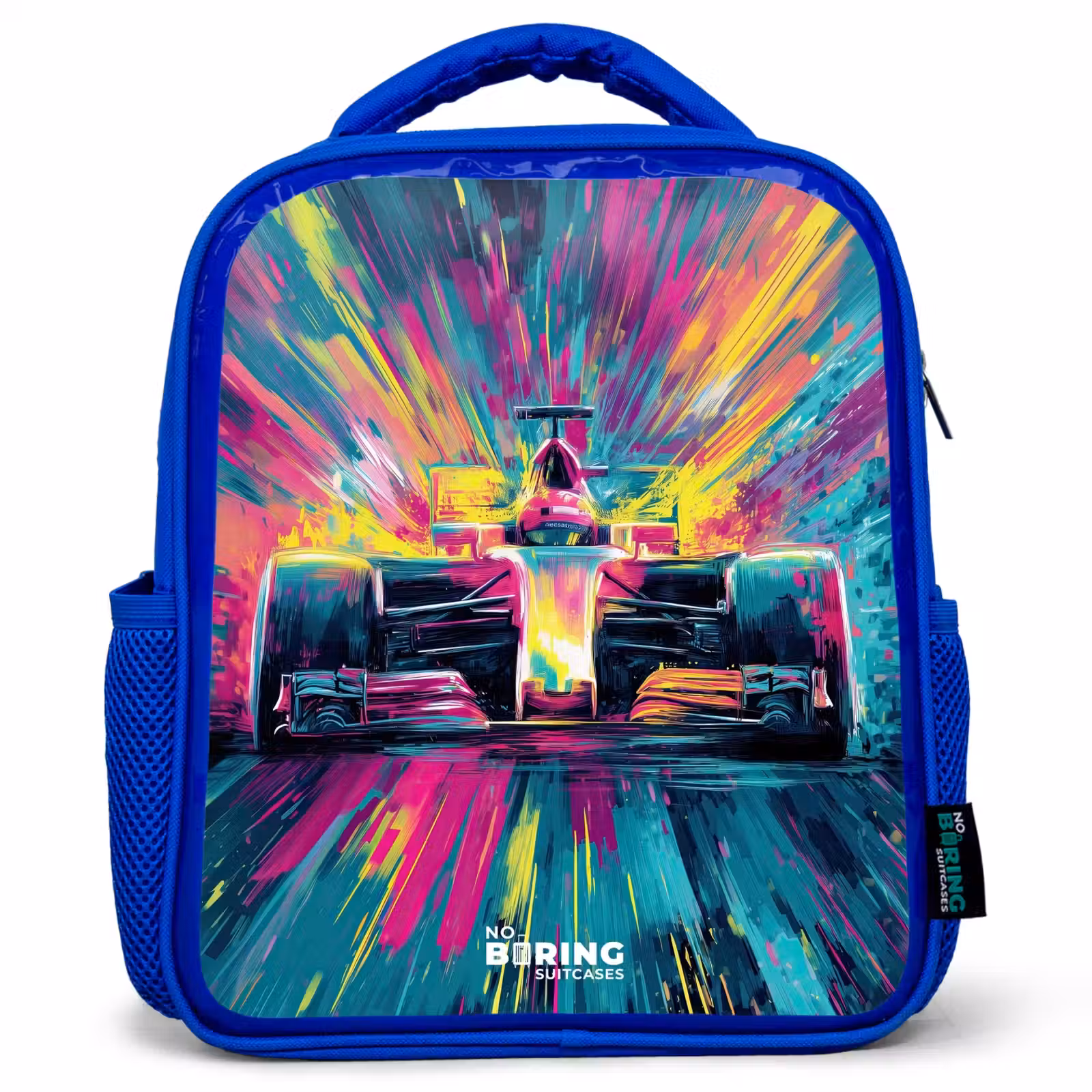 Kids backpack - Blue - Race car - Explosion - Colorful - Abstract — 1