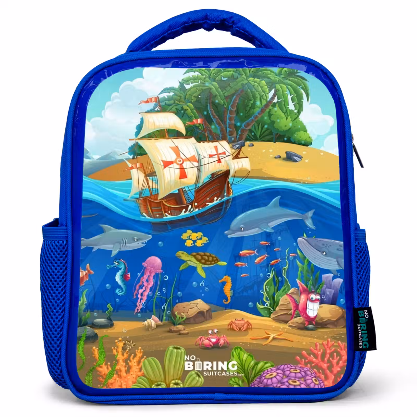 Kids backpack - Blue - Sailing ship on the ocean — 1