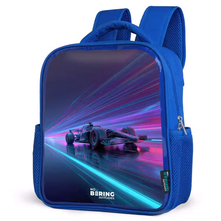Kids backpack - Blue - Neon - Race car - Light stripes - Purple — 3