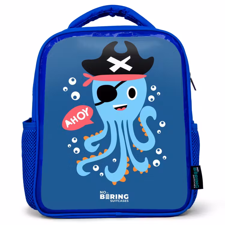 Kids backpack - Blue - Pirate octopus with a hat — 1