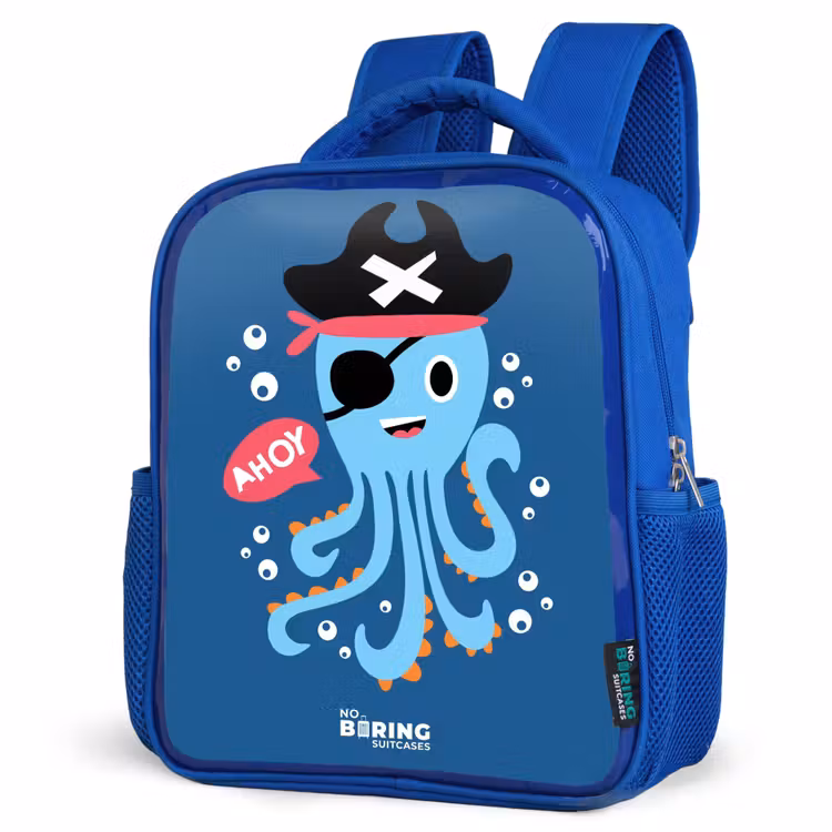 Kids backpack - Blue - Pirate octopus with a hat — 3
