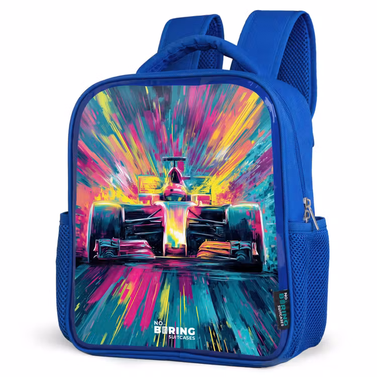 Kids backpack - Blue - Race car - Explosion - Colorful - Abstract — 3