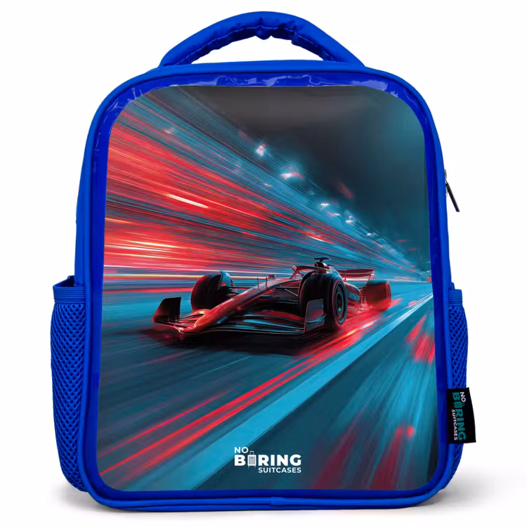 Kids backpack - Blue - Race car - Track - Neon - Lighting — 1