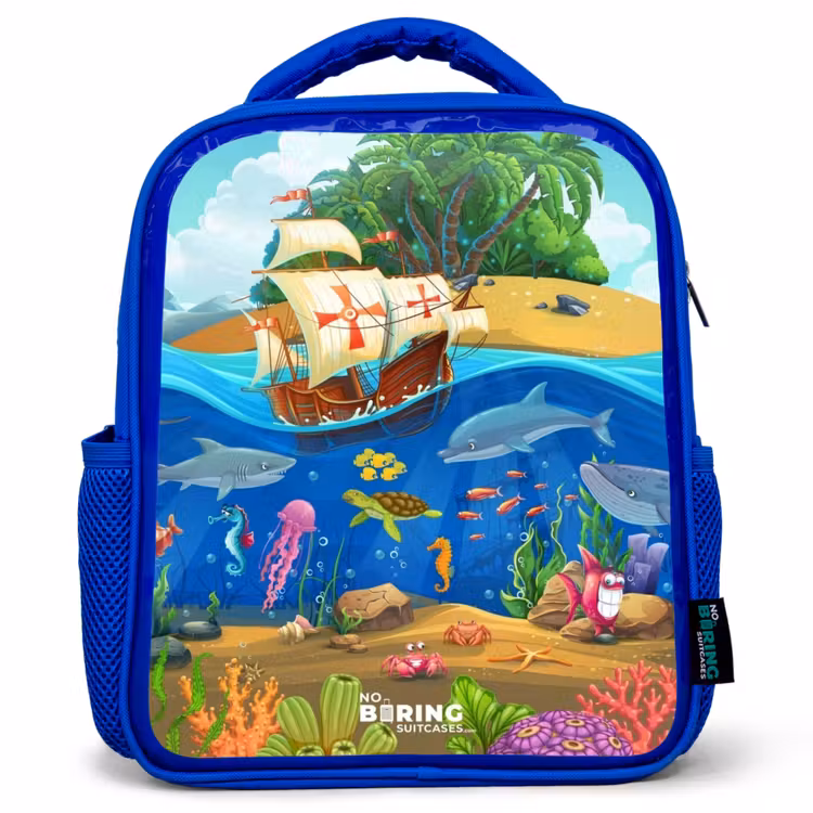Kids backpack - Blue - Sailing ship on the ocean — 1