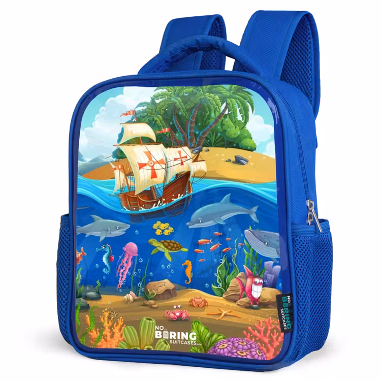 Kids backpack - Blue - Sailing ship on the ocean — 3