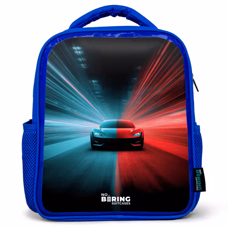 Kids backpack - Blue - Sports car - Beams of light - Neon - Blue — 1