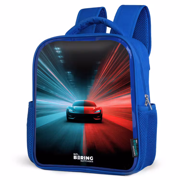 Kids backpack - Blue - Sports car - Beams of light - Neon - Blue — 3