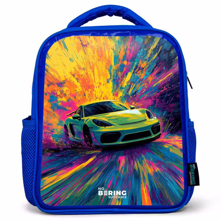 Kids backpack - Blue - Sports car - Explosion - Colorful - Paint stripes — 1