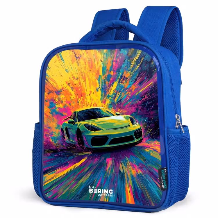 Kids backpack - Blue - Sports car - Explosion - Colorful - Paint stripes — 3