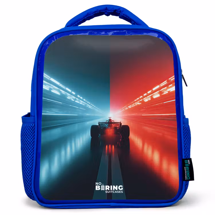 Kids backpack - Blue - Track - Race car - Neon - Red — 1