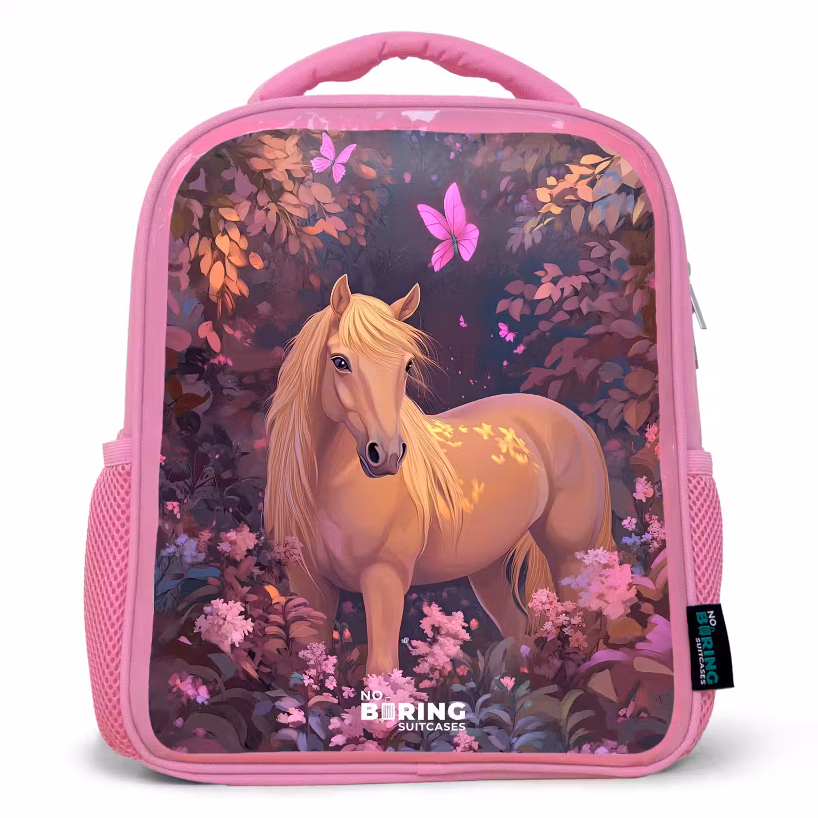 Kids backpack - Pink - Horse - Flowers - Purple - Butterfly — 1