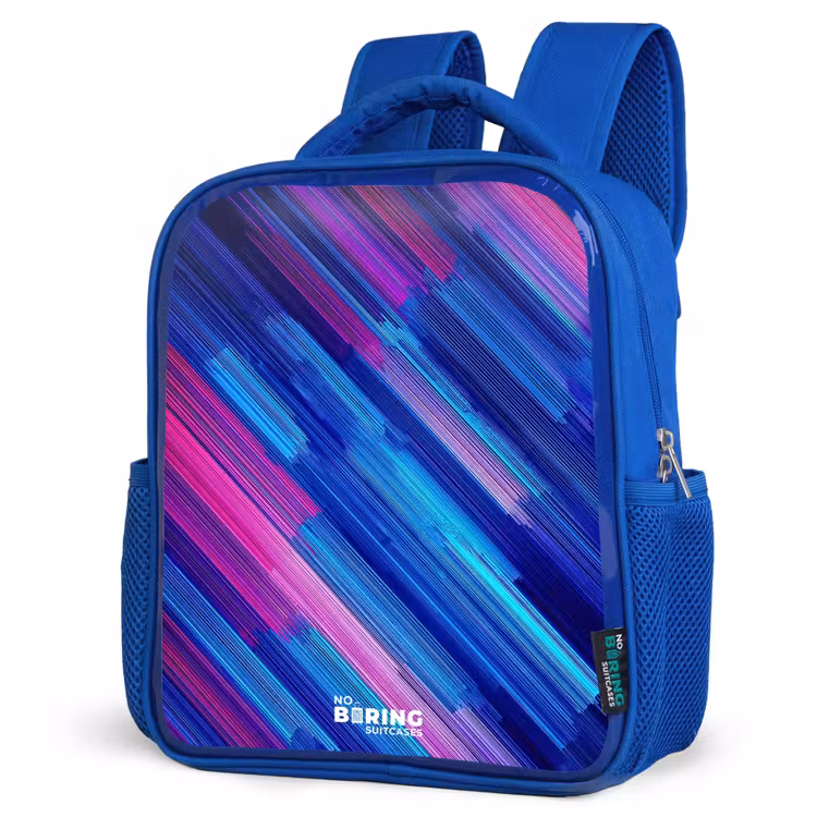 Kids backpack - Blue - Neon - Stripes - Abstract - Blue - Pink — 3