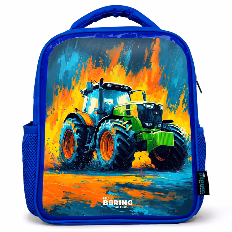 Kids backpack - Blue - Tractor - Green - Abstract - Brush strokes — 1