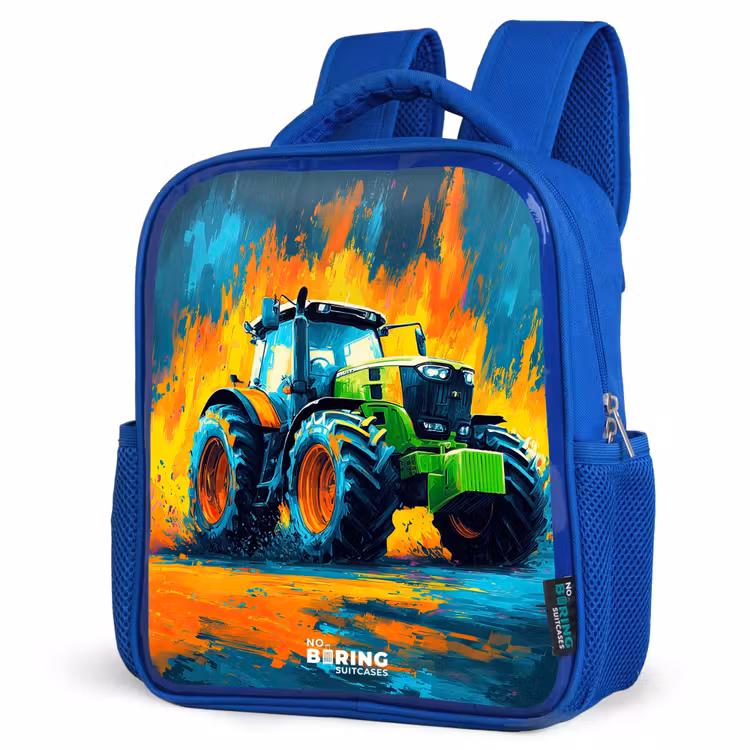 Kids backpack - Blue - Tractor - Green - Abstract - Brush strokes — 3