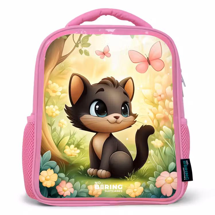 Kids backpack - Pink - Cat - Butterfly - Flowers — 1