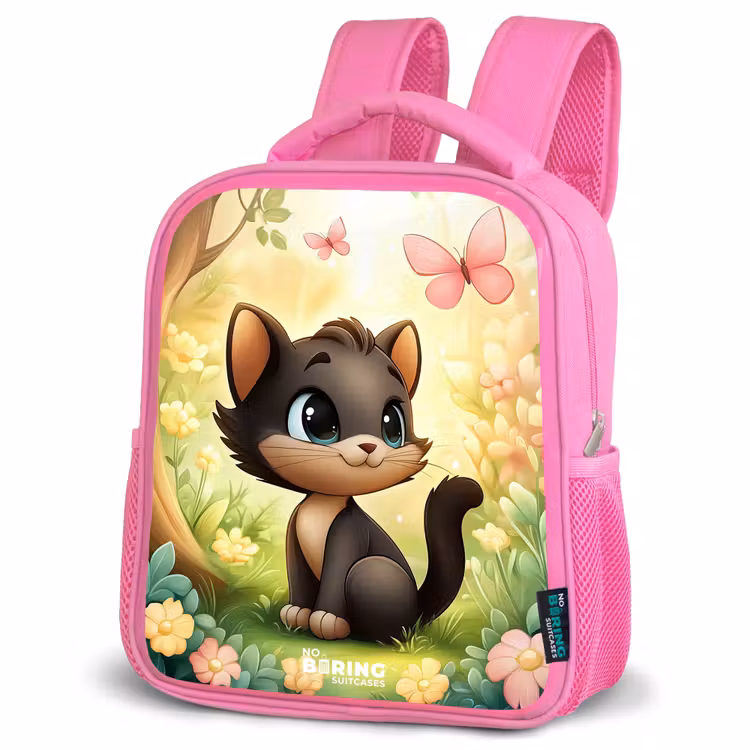 Kids backpack - Pink - Cat - Butterfly - Flowers — 4