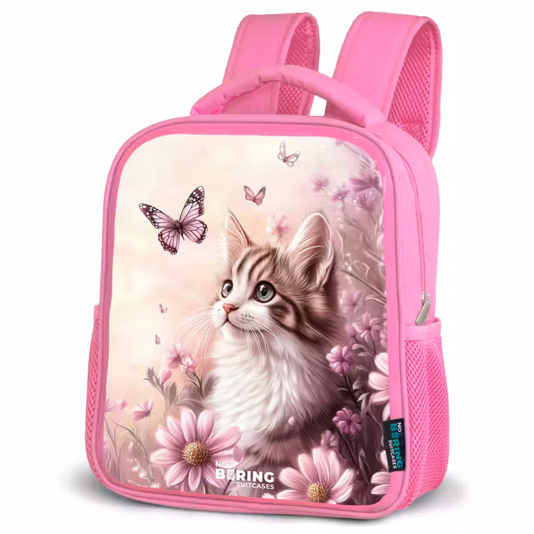 Kids backpack - Pink - Cat - Purple - Butterflies - Flowers — 4