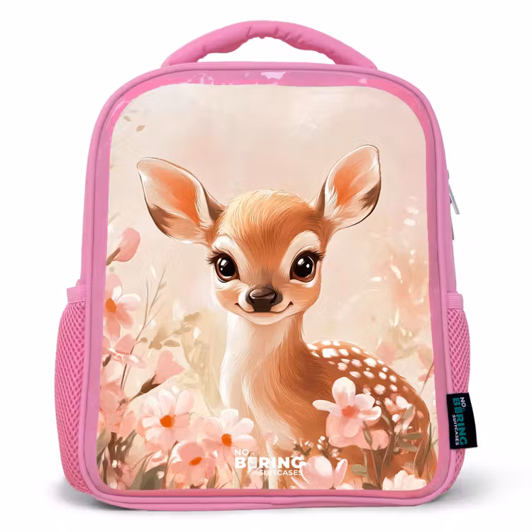 Kids backpack - Pink - Deer - Eyes - Dots - Flowers — 1