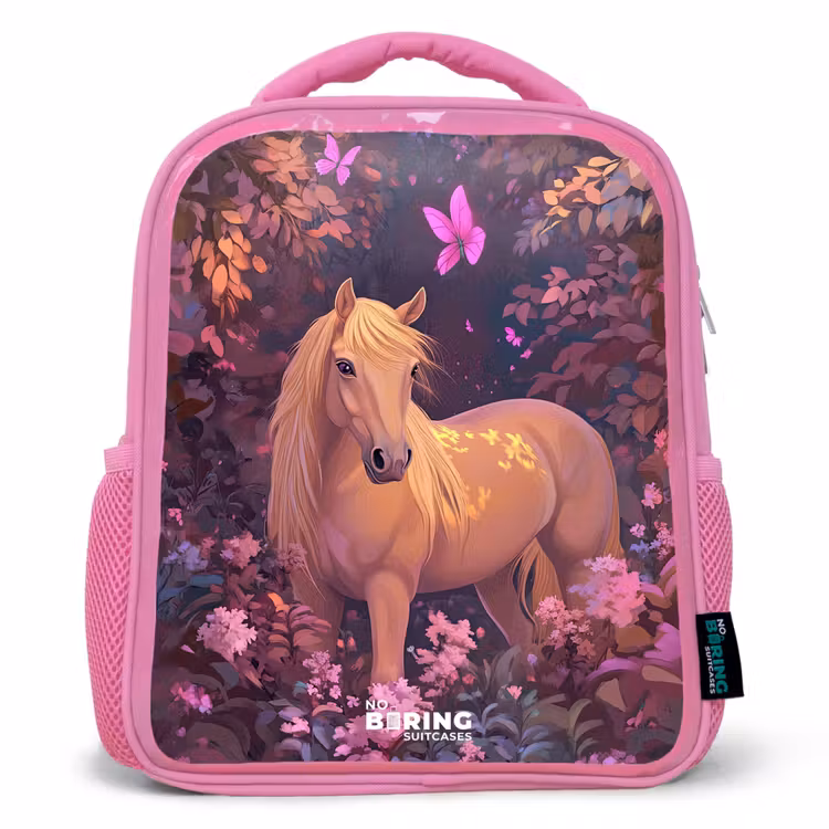 Kids backpack - Pink - Horse - Flowers - Purple - Butterfly — 1