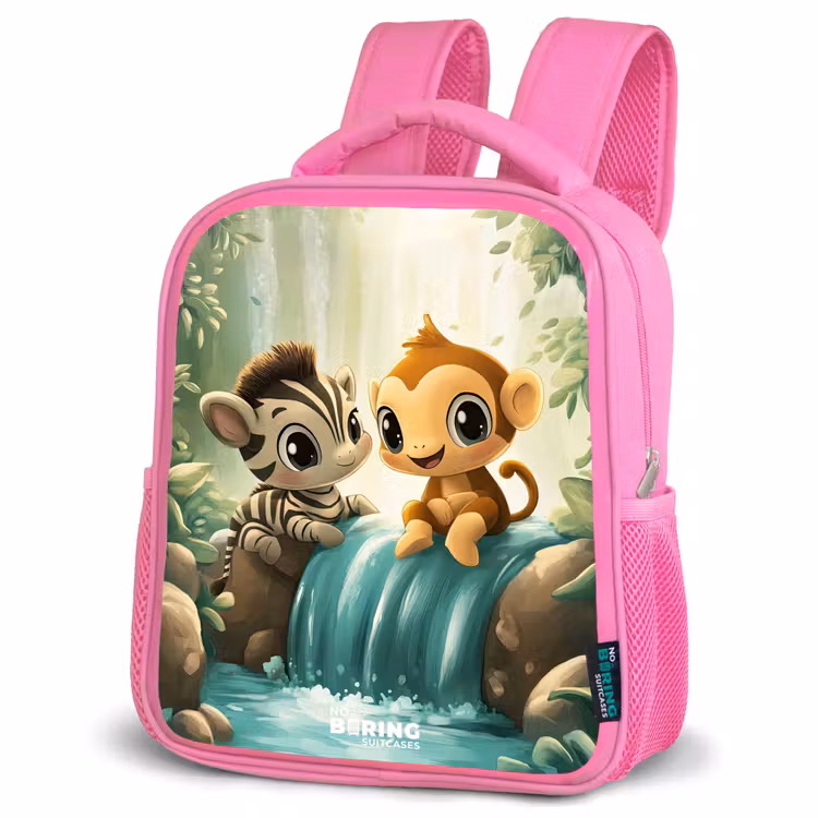 Kids backpack - Pink - Zebra - Monkey - Waterfall - Rocks — 4