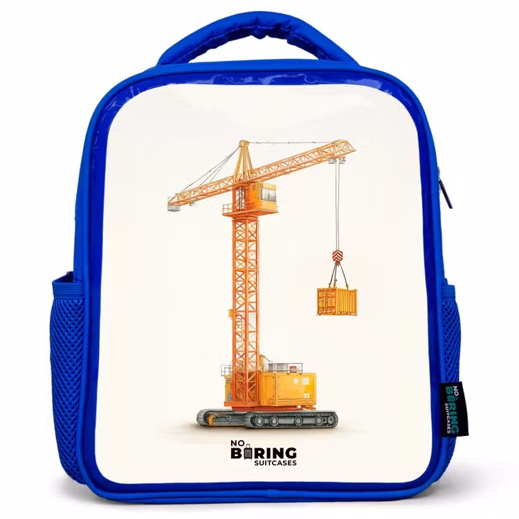 Kids backpack - Blue - Tower Crane - Signed - Orange — 1